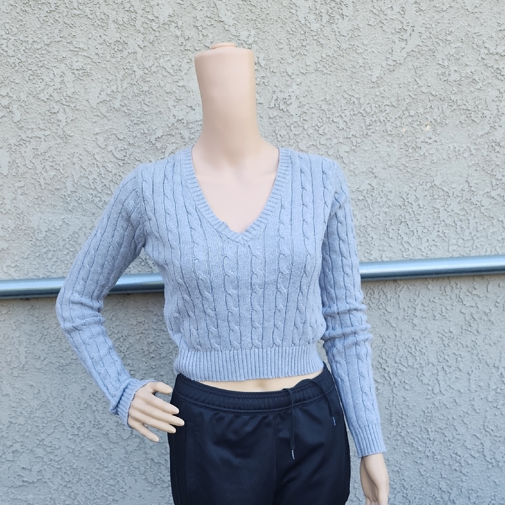 Brandy Melville Baby Blue 100% Cotton Sweater One Size Cropped Made In Italy